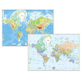 World Map Reversible Political and Physical A0