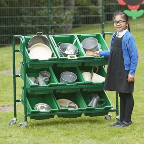 Metal Tilted Tray Trolley with Trays Green Trolley and Cover