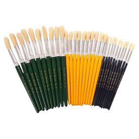 Assorted Round Short Hog Hair Paint Brushes 30pk