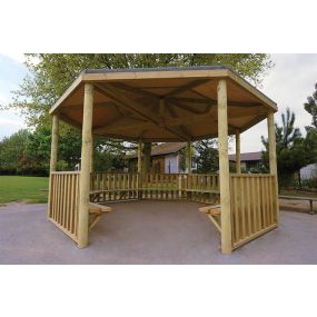 6m gazebo with balustrade sides and shelf seating | Creative Activity
