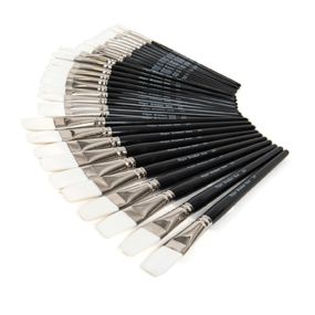 Black Handled Flat White Nylon Paint Brushes 30pk