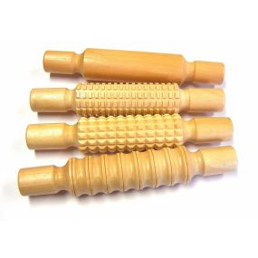Textured Wooden Rolling Pin Set 4pk