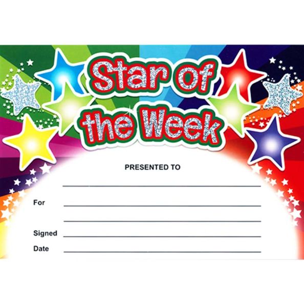 Star of the Week Sparkly Certificate A5 20pk | Creative Activity