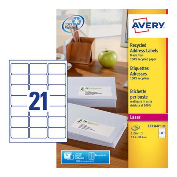 Avery Recycled Laser Address Labels LR7160-100 21 Per Sheet | Creative Activity