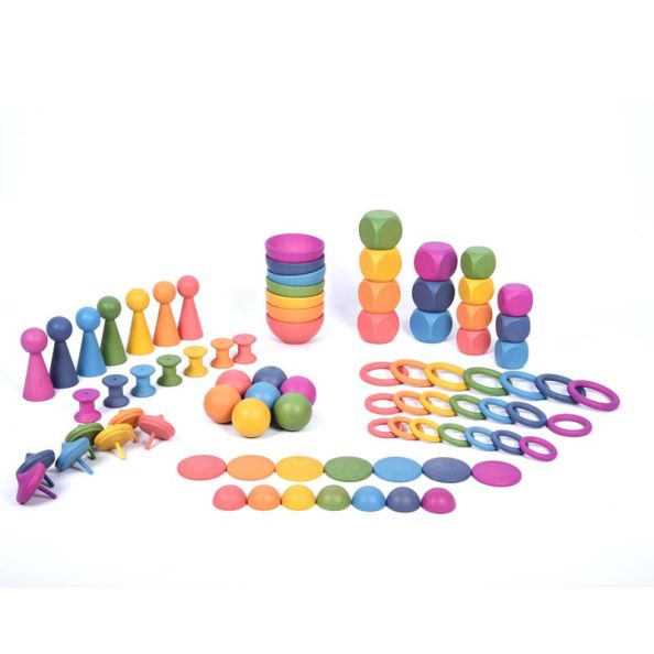 Rainbow Wooden Loose Parts Super Set | Creative Activity