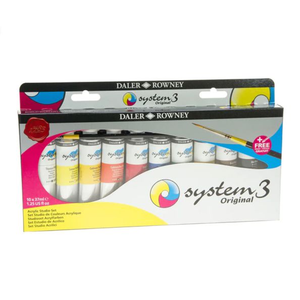 System 3 Acrylic 37ml Assorted Colours - pack of 10