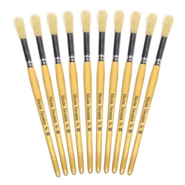 Short Handle Round Hog Bristle Brushes Size 10 - pack of 10