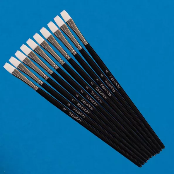 White Synthetic Flat Brush Size 8 Pack of 10