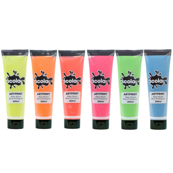 Block Printing Inks Fluorescent Assorted Set 6x 300ml | Creative Activity