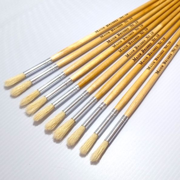 Long Handle Round Hog Bristle Brushes Size 10 - Pack of 10 | Educational Resources - Art & Craft | Creative Activity