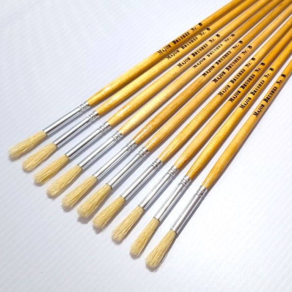 Long Handle Round Hog Bristle Brushes Size 8 - pack of 10 | Educational Resources - Art & Craft | Creative Activity
