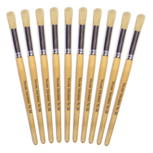 Short Handle Round Hog Bristle Brushes Size 12 - pack of 10