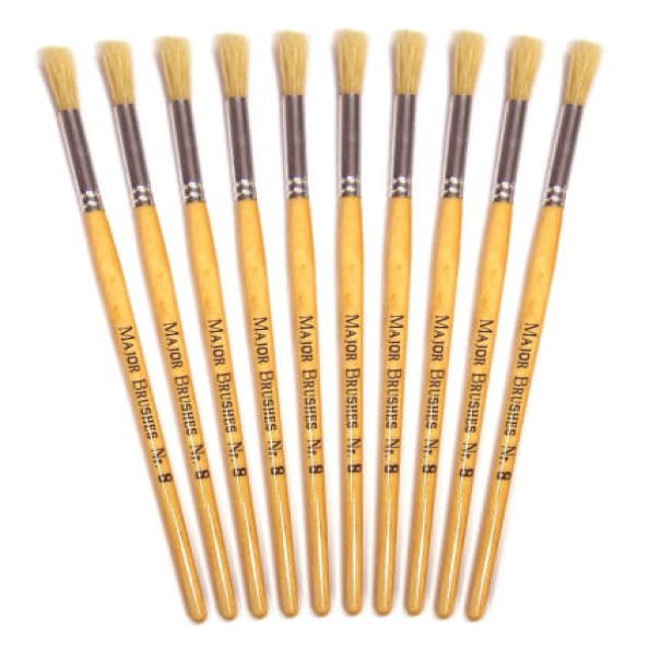 Short Handle Round Hog Bristle Brushes Size 8 - pack of 10