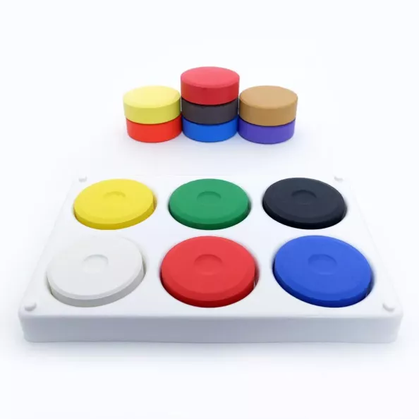  Tempera Mixed Block in Tray  W/BR/UL/BY/BG/B 1Tray + 6 cols