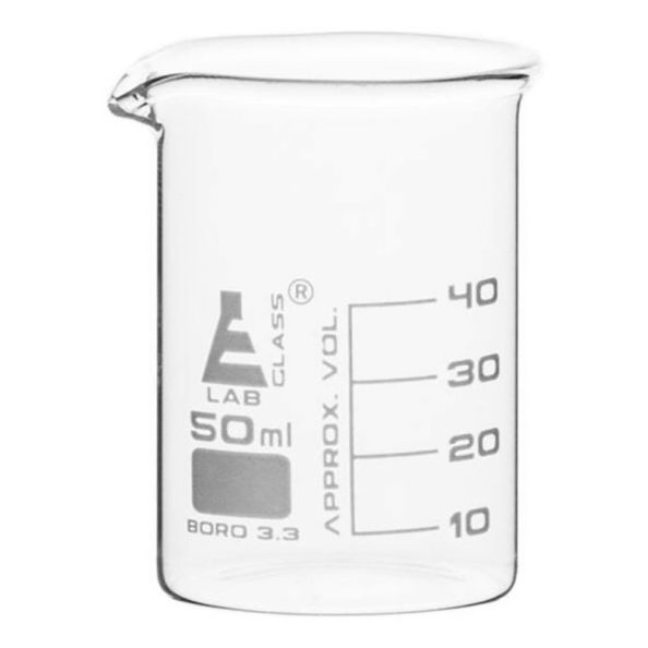 LabGlass®Beaker Low form, with spout made of borosilicate glass, graduated, 50ml. (Pack of 12)