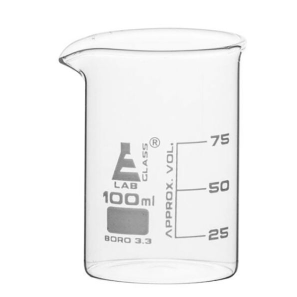 LabGlass®Beaker Low form, with spout made of borosilicate glass, graduated, 100ml. (Pack of 12)