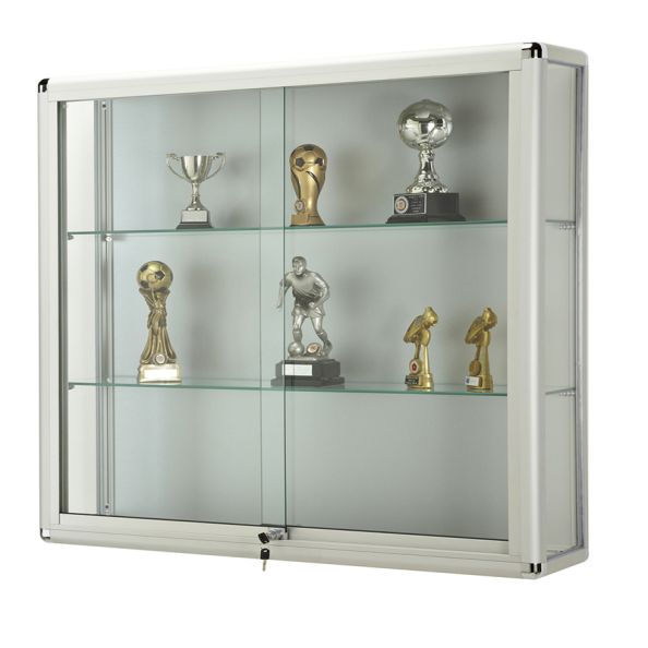 Premium Glazed Display Wall Cabinet H1000 x W1000 x D250mm Silver | Creative Activity