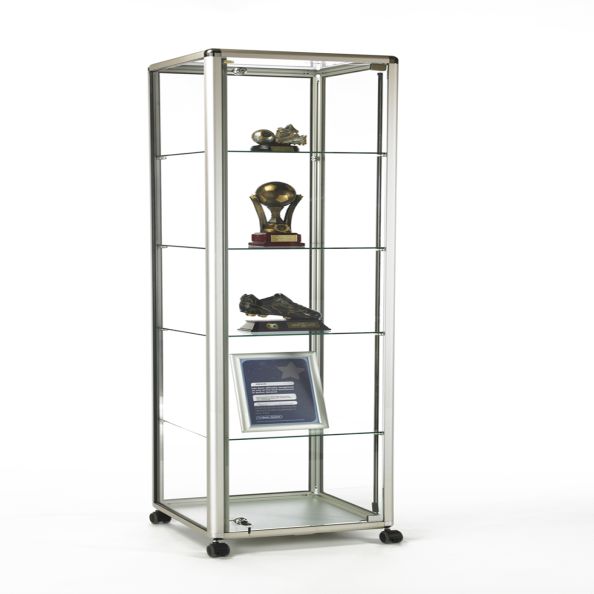 Premium Glazed Display Tower Unit H1932 x W500 x D500mm Silver | Creative Activity